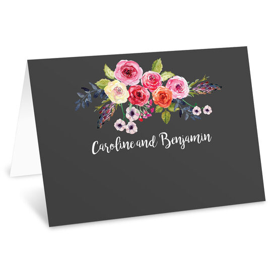 Charcoal Floral Folded Place Cards